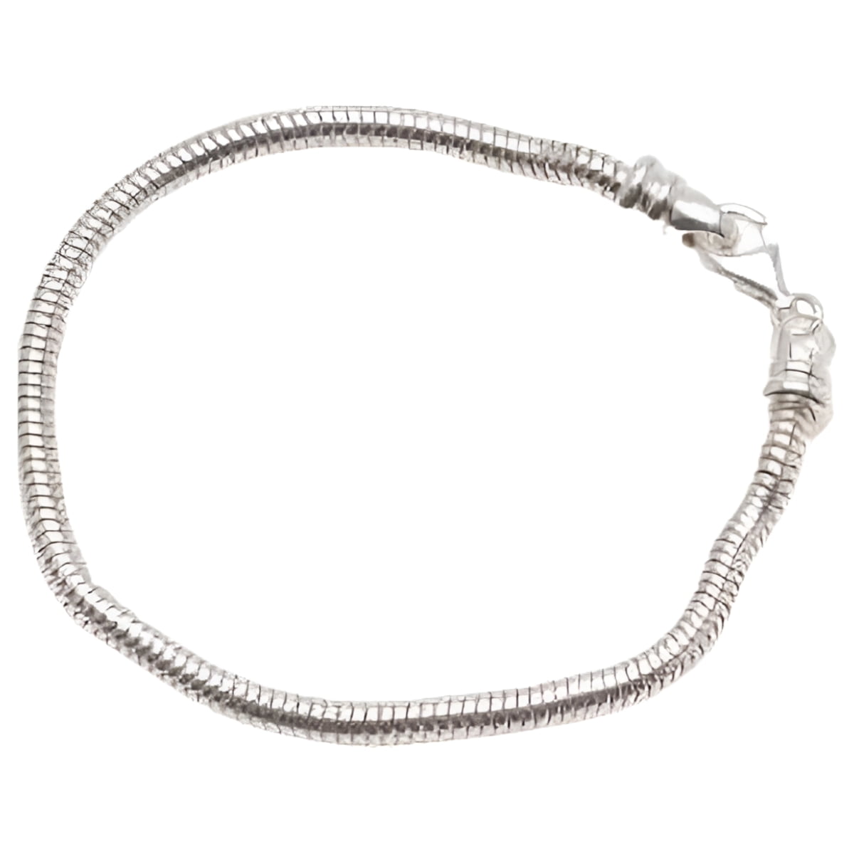 Buckets of Beads Silver 8 Inch Screw End Snake Chain Lobster Clasp Charm Bracelet For Women and Girls.