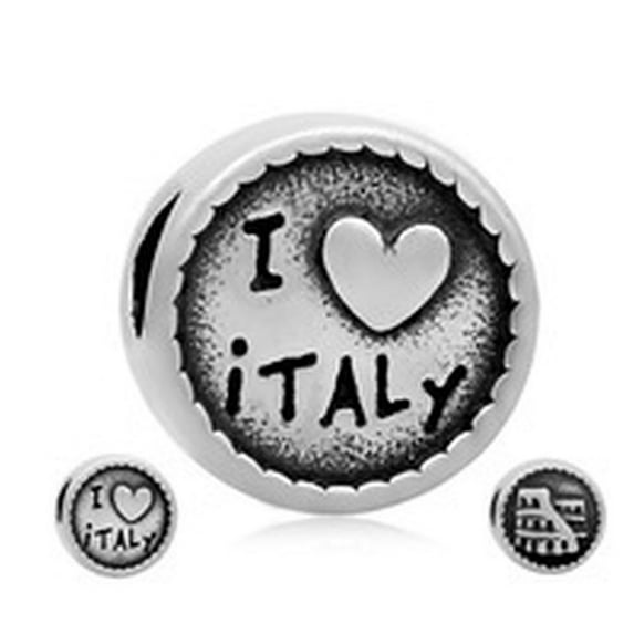 Buckets of Beads Stainless Steel I Love Italy Charm Bead