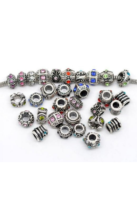 Ten (10) of Assorted Crystal Rhinestone Beads Charms Spacers Beads. Compatible With Most Major Charm Bracelets.