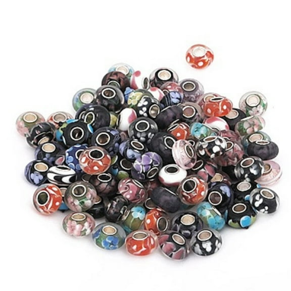Buckets of Beads Twenty Assorted Multi Colored Pure Murano Glass Silver European Style Charm Beads.