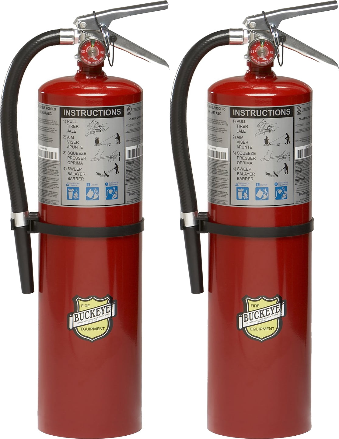 Pack of 2 Buckeye 11340 ABC Multipurpose Dry Chemical Hand Held Fire Extinguisher with Aluminum Valve and Wall Hook, 10 lbs Agent Capacity