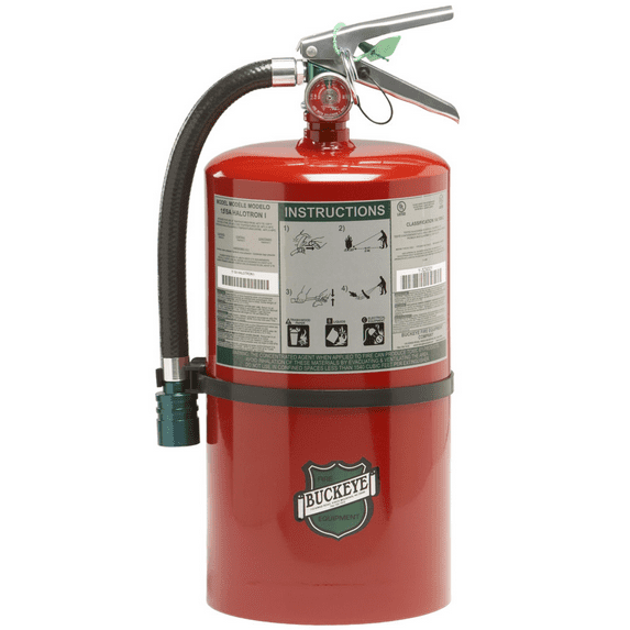 Buckeye, Fire Extinguisher, 11 lb Halotron Fire Extinguisher, Hose, Commercial, Industrial Grade Fire Extinguisher, Wall Bracket, 71100, Monthly Record Tag, Recommended for Server Rooms