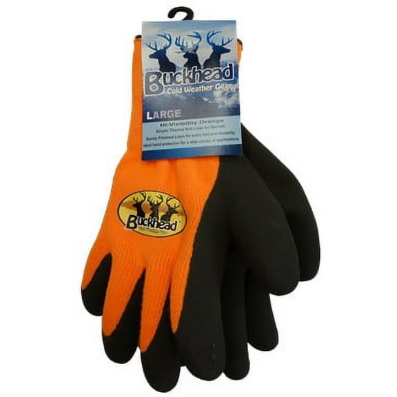 Buckhead High-Vis Orange Acrylic Thermal Knit Liner Sandy Finish Latex Gloves 3 pairs