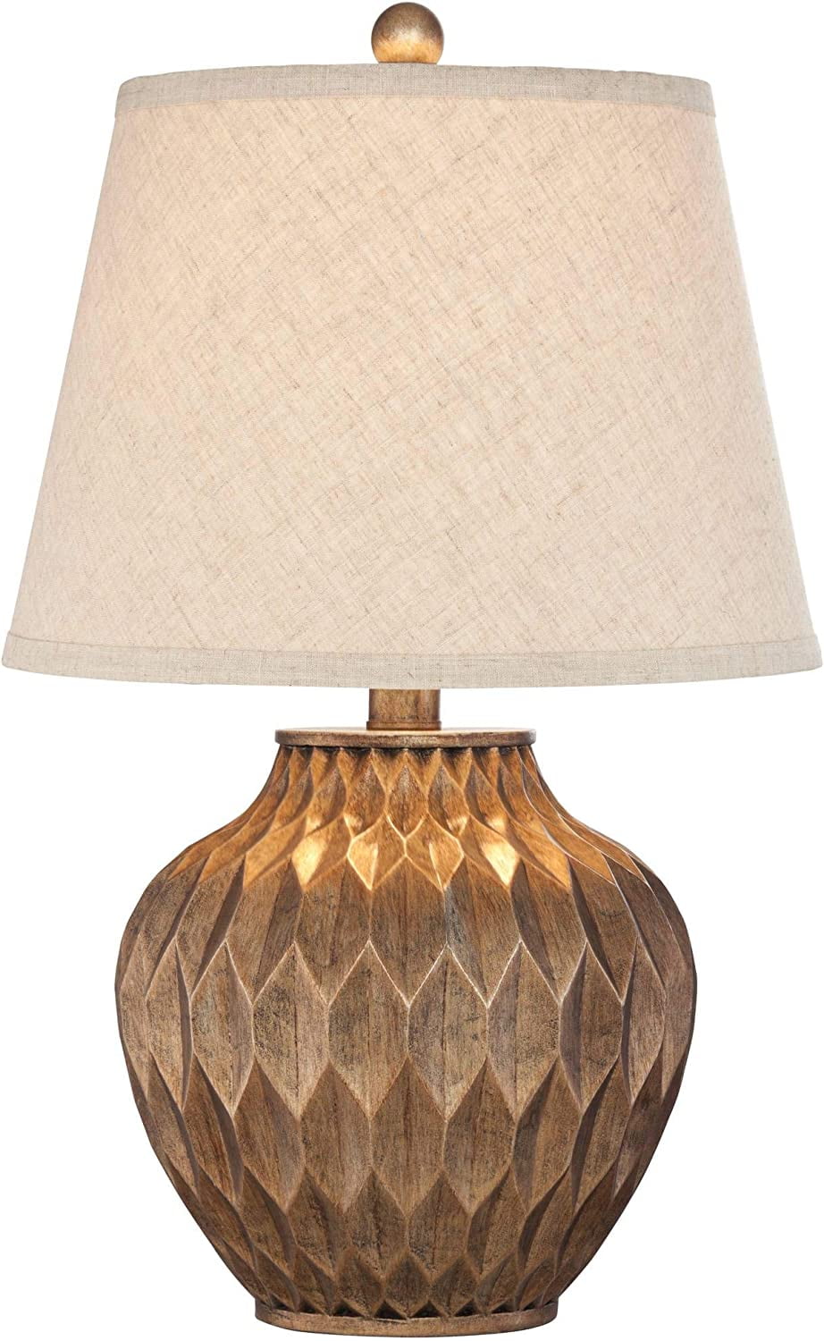 Warm Bronze Geometric Urn Table Lamp with Drum Shade