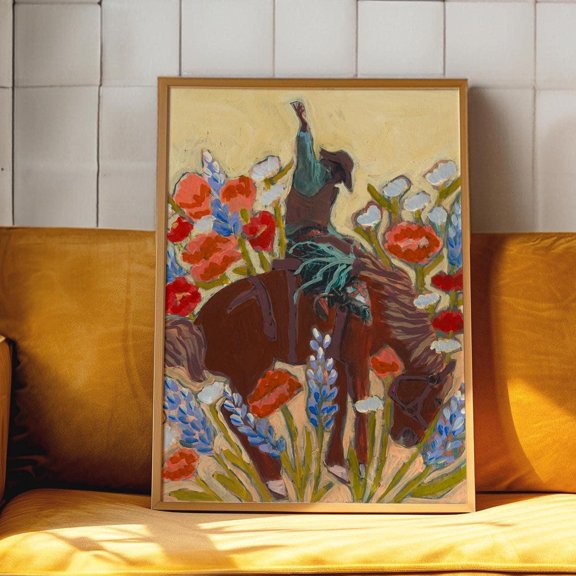 Bucking Bronco Cowboy Poster Retro Texas Rodeo Poster , Poster Print Only