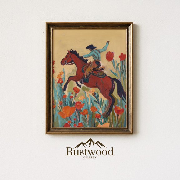 Bucking Bronco Cowboy Retro Texas Rodeo Western Artistic Decorative Design Statement Wall Decor