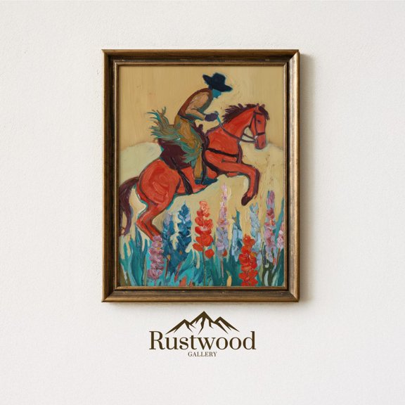 Bucking Bronco Cowboy Retro Texas Rodeo Western Sah2 Decorative Design Accent Wall Art