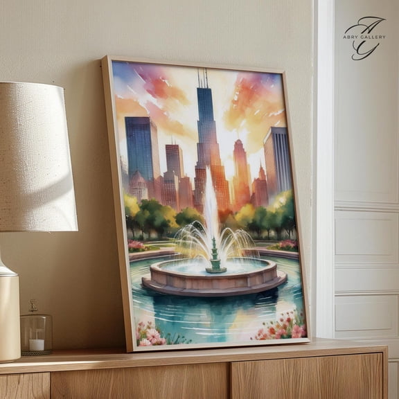 Buckingham Fountain Art Poster: Chicago Landmark Poster Cit84, Unframed Poster Size 8x12