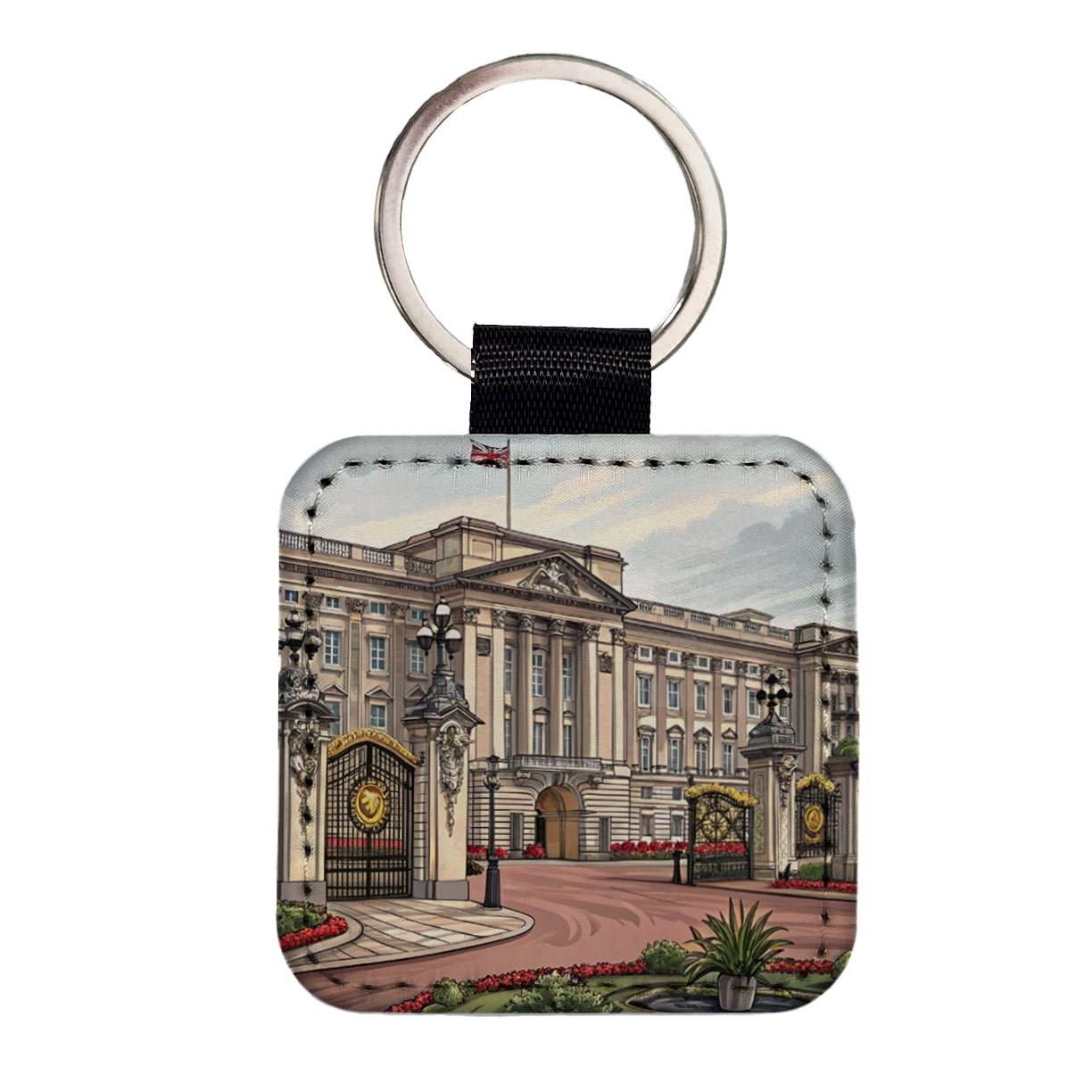 Key Chain London R Buckingham Palace London England Great Britain Faux Leather Square ...