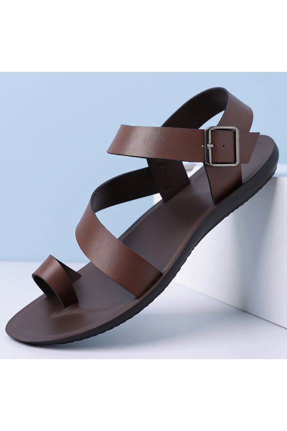 Buckle Adjustable Toe Ring Leather Ankle Strap Sandals