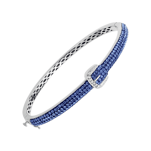 Buckle Bangle Bracelet with Blue & White Swarovksi Crystals in Sterling Silver