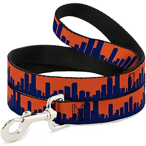 buckle-down 1.5" wide "denver solid skyline orange navy" dog leash