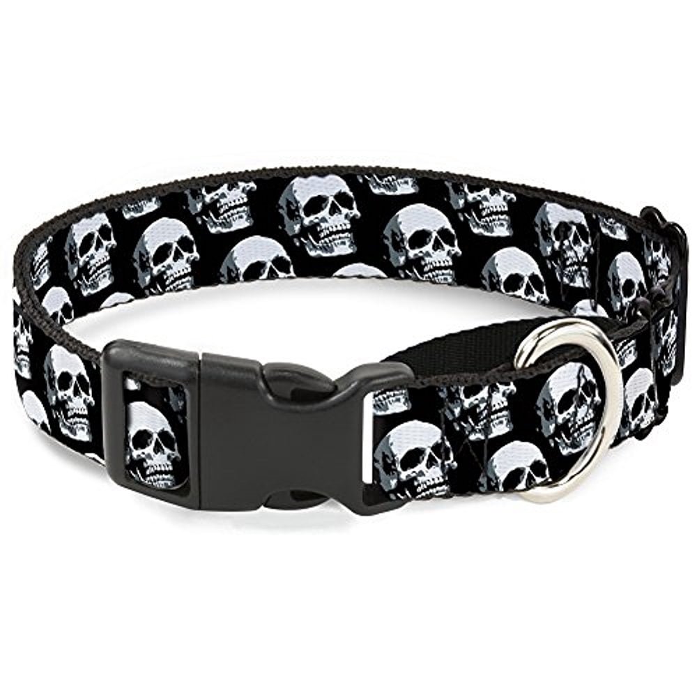 Buckle-Down 3-D Skulls Repeat Black Grays White Martingale Dog Collar