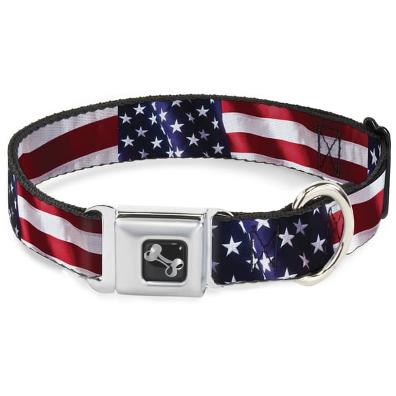 Buckle-Down Pet Collar, Dog Collar Metal Seatbelt Buckle, American Flag Vivid Close Up, 15 to 24 Inches 1.0 Inch Wide