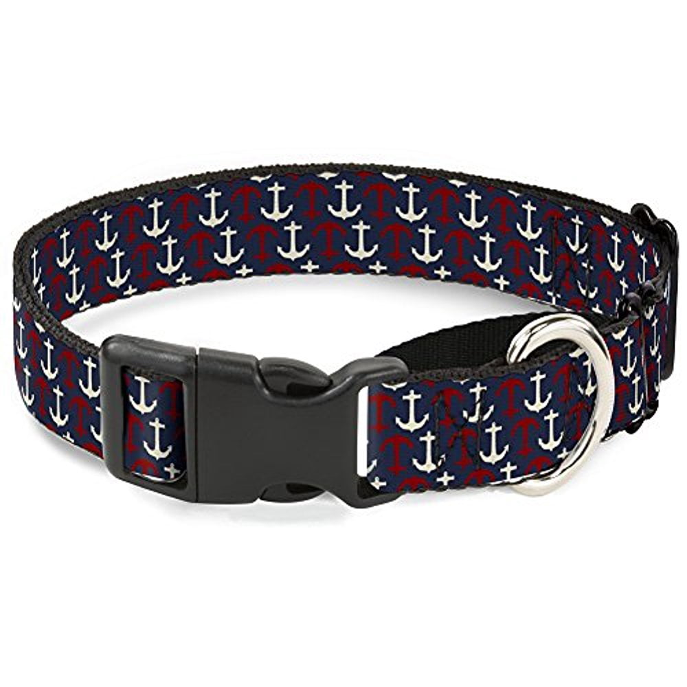 Buckle-Down Anchor3 Flip Navy Red Cream Martingale Dog Collar