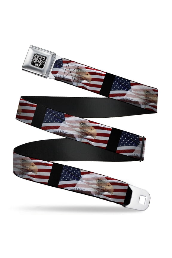 Belt, Seatbelt Buckle Belt, American Eagle Flags, Youth 22 to 32 Inches