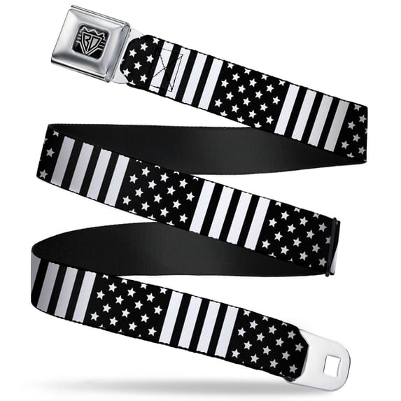Buckle-Down Belt, Seatbelt Buckle Belt, American Flag Close Up Black White, 34 to 52 Inches