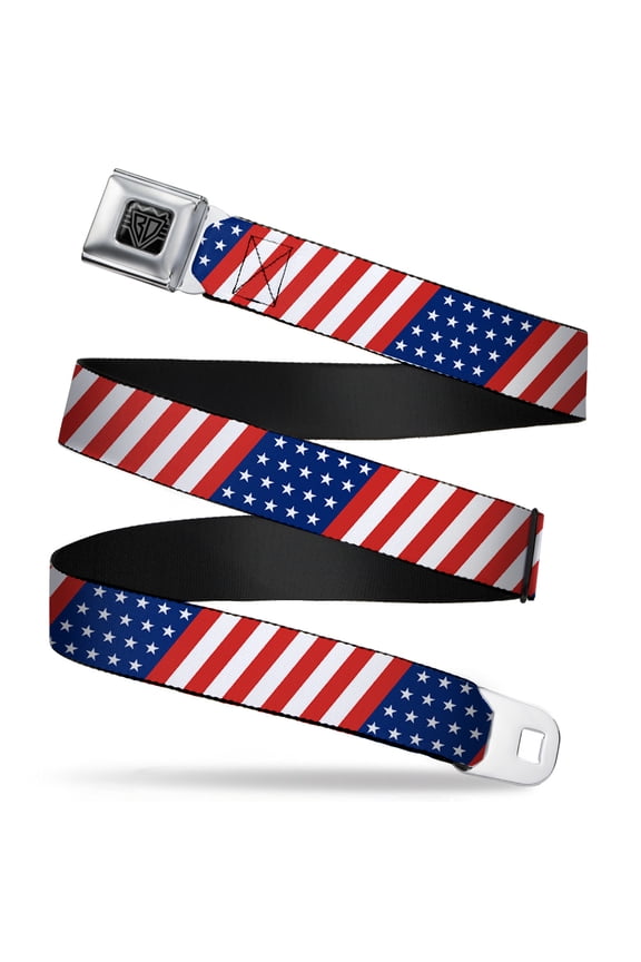 Belt, Seatbelt Buckle Belt, American Flag Diagonal, Youth 22 to 32 Inches