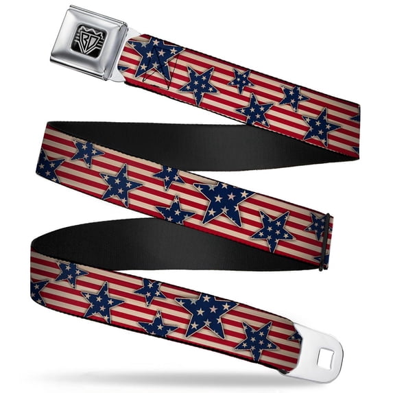 Buckle-Down Belt, Seatbelt Buckle Belt, Americana Stars Stripes Red White Blue White, Youth 22 to 32 Inches