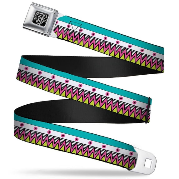 Buckle-Down Belt, Seatbelt Buckle Belt, Aztec Pattern Seafoam Green White Pink Lime Green Black, 34 to 52 Inches