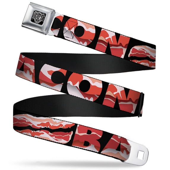 Buckle-Down Belt, Seatbelt Buckle Belt, Bacon Text, 34 to 52 Inches