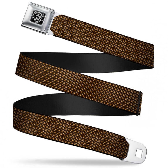 Buckle-Down Belt, Seatbelt Buckle Belt, Bone Paw Monogram Brown Orange, 34 to 52 Inches