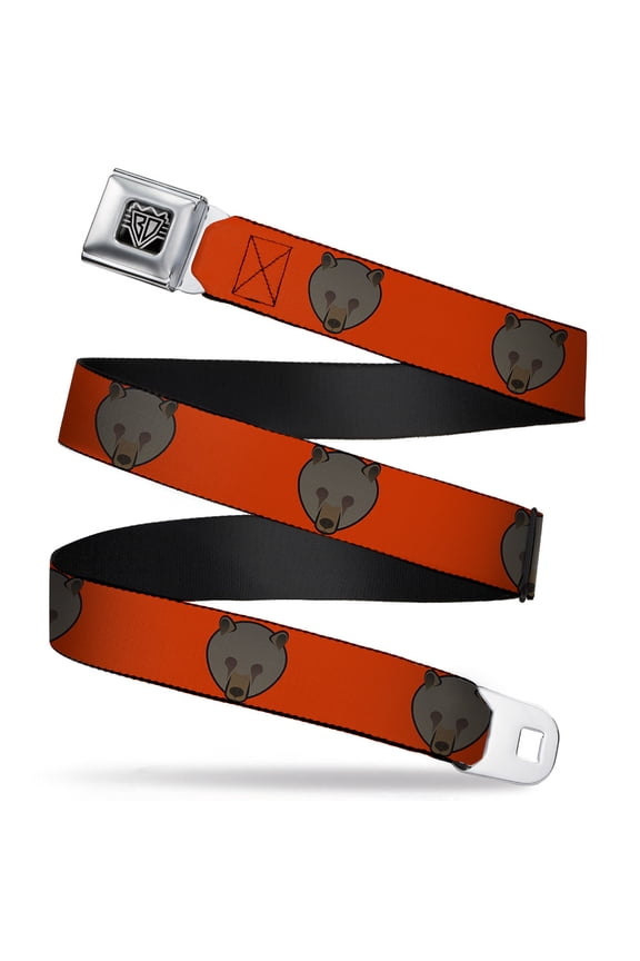 Belt, Seatbelt Buckle Belt, Brown Bear Repeat Orange, Youth 22 to 32 Inches