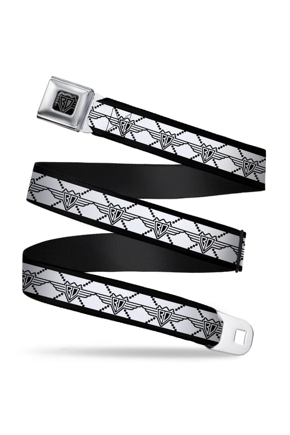 Belt, Seatbelt Buckle Belt, Buckle Down BD Monogram White Black, Youth 22 to 32 Inches