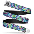 thumbnail image 1 of Buckle-Down Belt, Seatbelt Buckle Belt, Bullseye Stacked Swirl Blues Green Yellow Pink, 30 to 44 Inches, 1 of 9