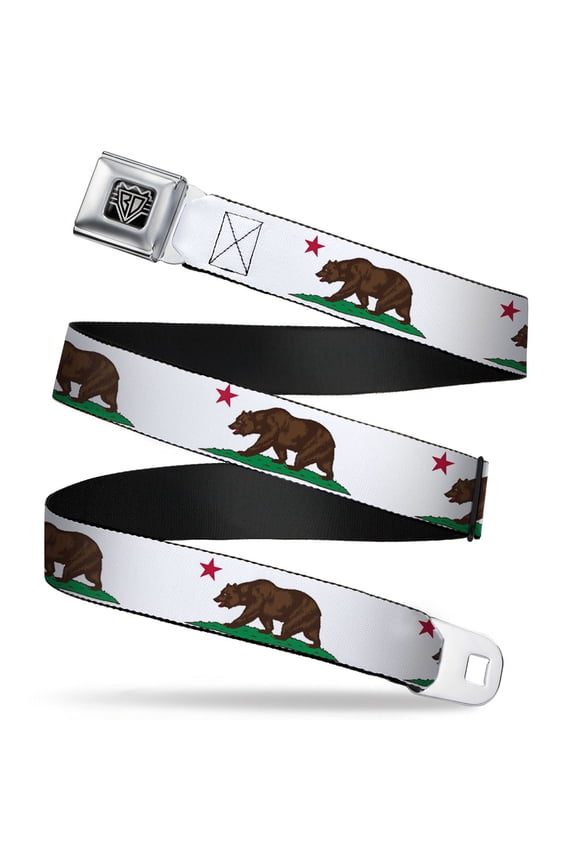 Belt, Seatbelt Buckle Belt, Cali Bear White, Youth 22 to 32 Inches