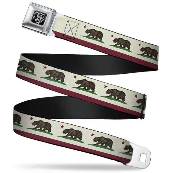 Buckle-Down Belt, Seatbelt Buckle Belt, California Flag Bear Weathered White, 30 to 44 Inches