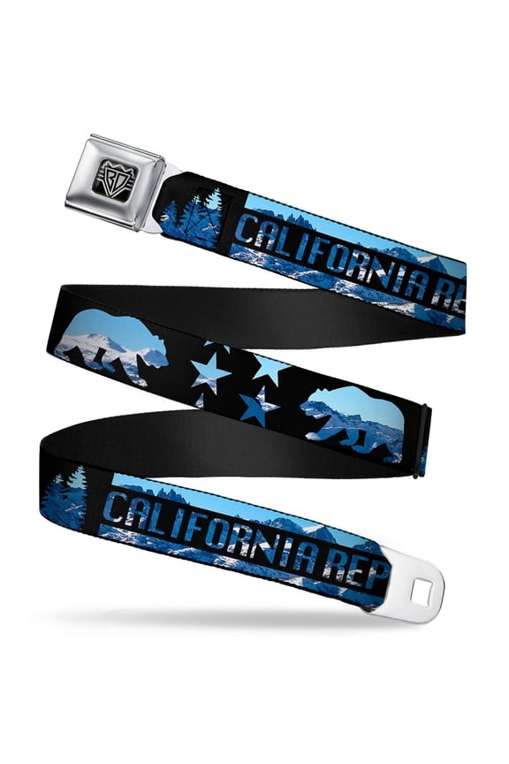 Belt, Seatbelt Buckle Belt, California Republic Bear Stars Silhouette Scenic Mountains, Youth 22 to 32 Inches