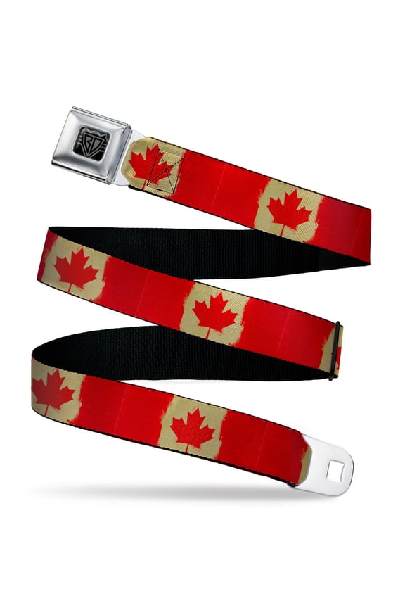 Belt, Seatbelt Buckle Belt, Canada Flag Painted, Youth 22 to 32 Inches