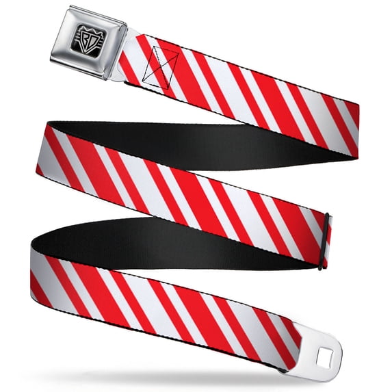 Buckle-Down Belt, Seatbelt Buckle Belt, Candy Cane Stripe White Red, Youth 22 to 32 Inches