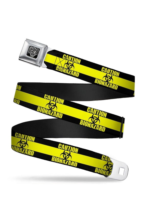 Belt, Seatbelt Buckle Belt, Caution Biohazard Black Yellow, 30 to 44 Inches