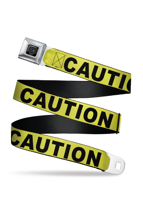 Belt, Seatbelt Buckle Belt, Caution Yellow Black, 30 to 44 Inches