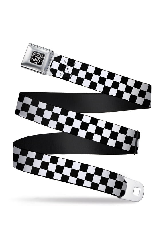 Belt, Seatbelt Buckle Belt, Checker Black White, 30 to 44 Inches
