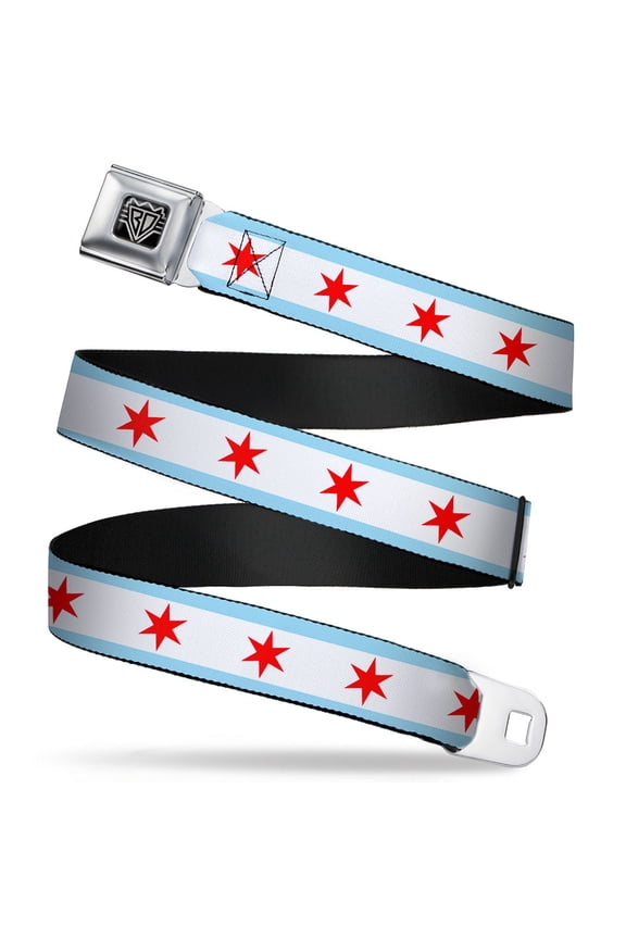 Belt, Seatbelt Buckle Belt, Chicago Flag, Youth 22 to 32 Inches