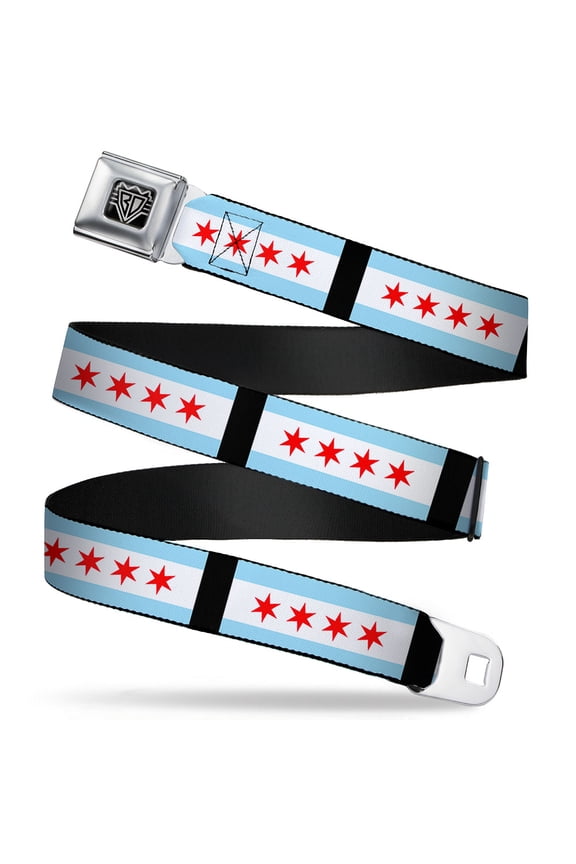 Belt, Seatbelt Buckle Belt, Chicago Flags Black, Youth 22 to 32 Inches