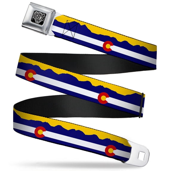 Buckle-Down Belt, Seatbelt Buckle Belt, Colorado Flag Mountain Silhouette Yellow, 30 to 44 Inches