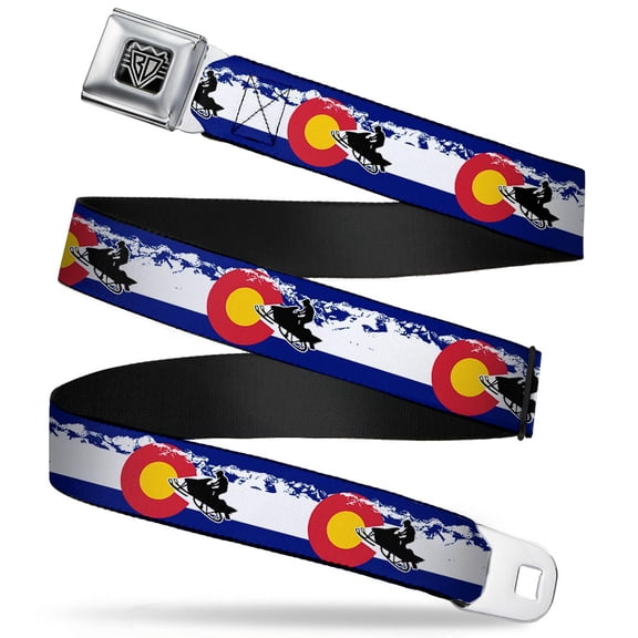 Buckle-Down Belt, Seatbelt Buckle Belt, Colorado Snowmobiler Mountains, Youth 22 to 32 Inches