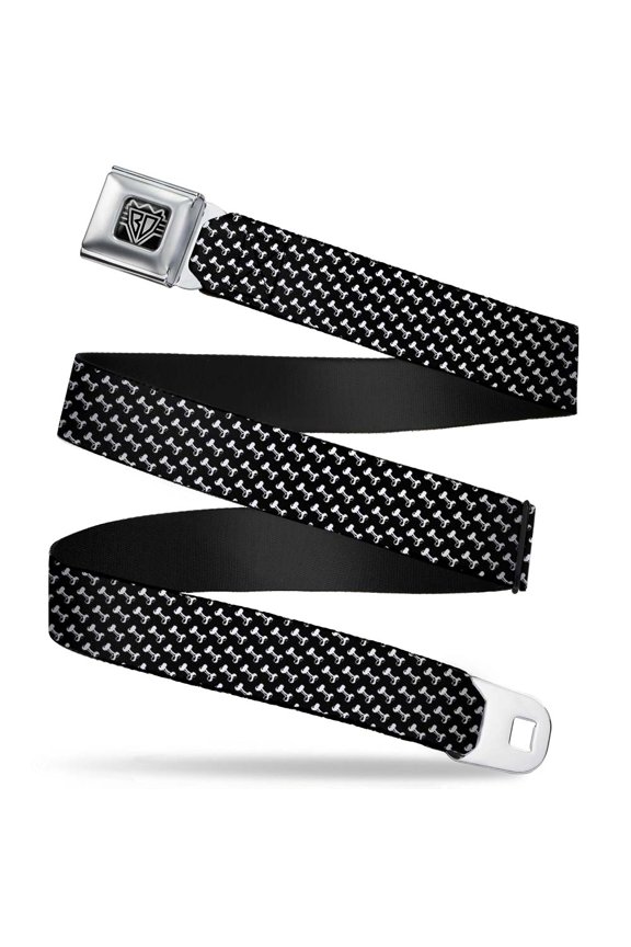 Belt, Seatbelt Buckle Belt, Dog Bone Black White, Youth 22 to 32 Inches