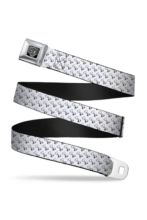 Belt, Seatbelt Buckle Belt, Dog Bone White Black, Youth 22 to 32 Inches