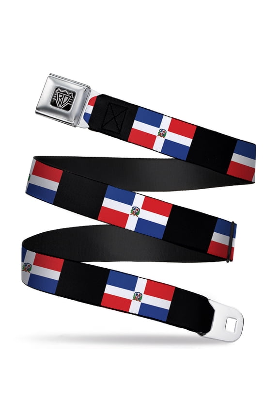 Belt, Seatbelt Buckle Belt, Dominican Republic Flags Black Blocks, Youth 22 to 32 Inches