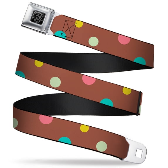 Buckle-Down Belt, Seatbelt Buckle Belt, Dots Brown Multi Pastel, Youth 22 to 32 Inches