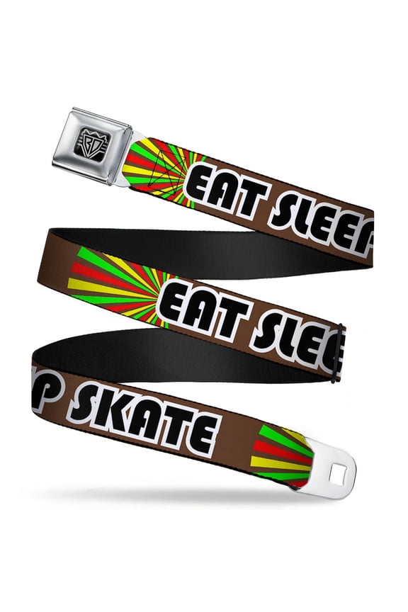 Belt, Seatbelt Buckle Belt, Eat Sleep Skate Brown Rasta Burst, Youth 22 to 32 Inches