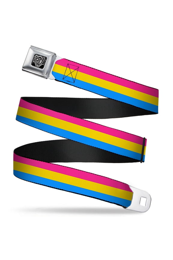 Belt, Seatbelt Buckle Belt, Flag Pansexual Pink Yellow Blue, Youth 22 to 32 Inches