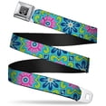 thumbnail image 1 of Buckle-Down Belt, Seatbelt Buckle Belt, Floral Burst Turquoise Blues Pinks Yellow Green, 34 to 52 Inches, 1 of 9