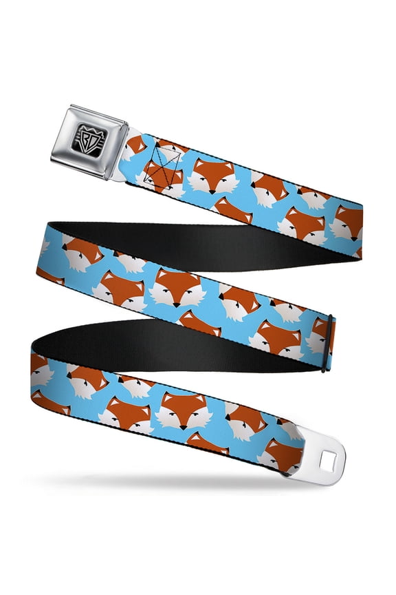 Belt, Seatbelt Buckle Belt, Fox Face Scattered Sky Blue, Youth 22 to 32 Inches