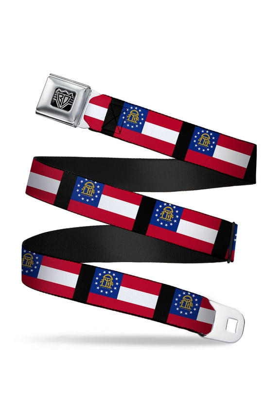 Belt, Seatbelt Buckle Belt, Georgia Flags Black, Youth 22 to 32 Inches